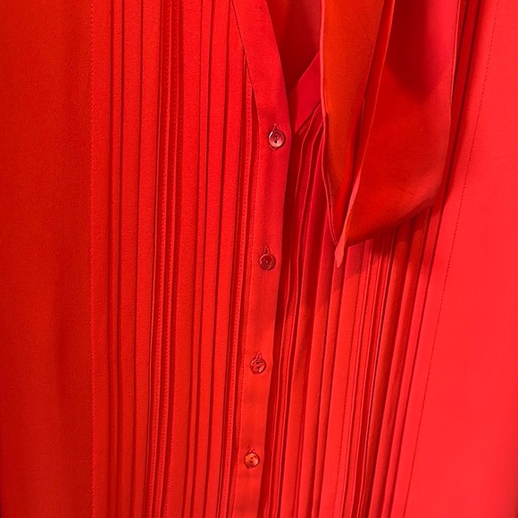 Vibrant Red Marchesa Voyage Women's Button Up Blouse with Neck Tie - Picture 3 of 5